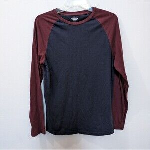 Old Navy Soft Washed Navy Blue Maroon Burgundy Red Long Sleeve Shirt, Mens Small
